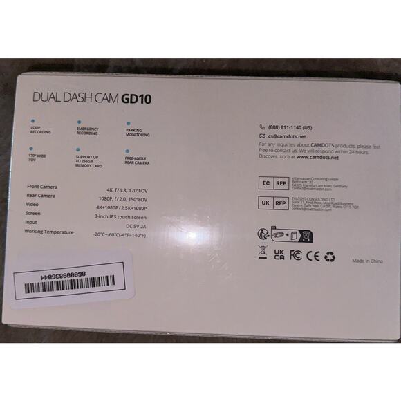 4K Dash Cam Front and Rear, GD10 Upgraded Version 3" IPS Camdots - Picture 2 of 2